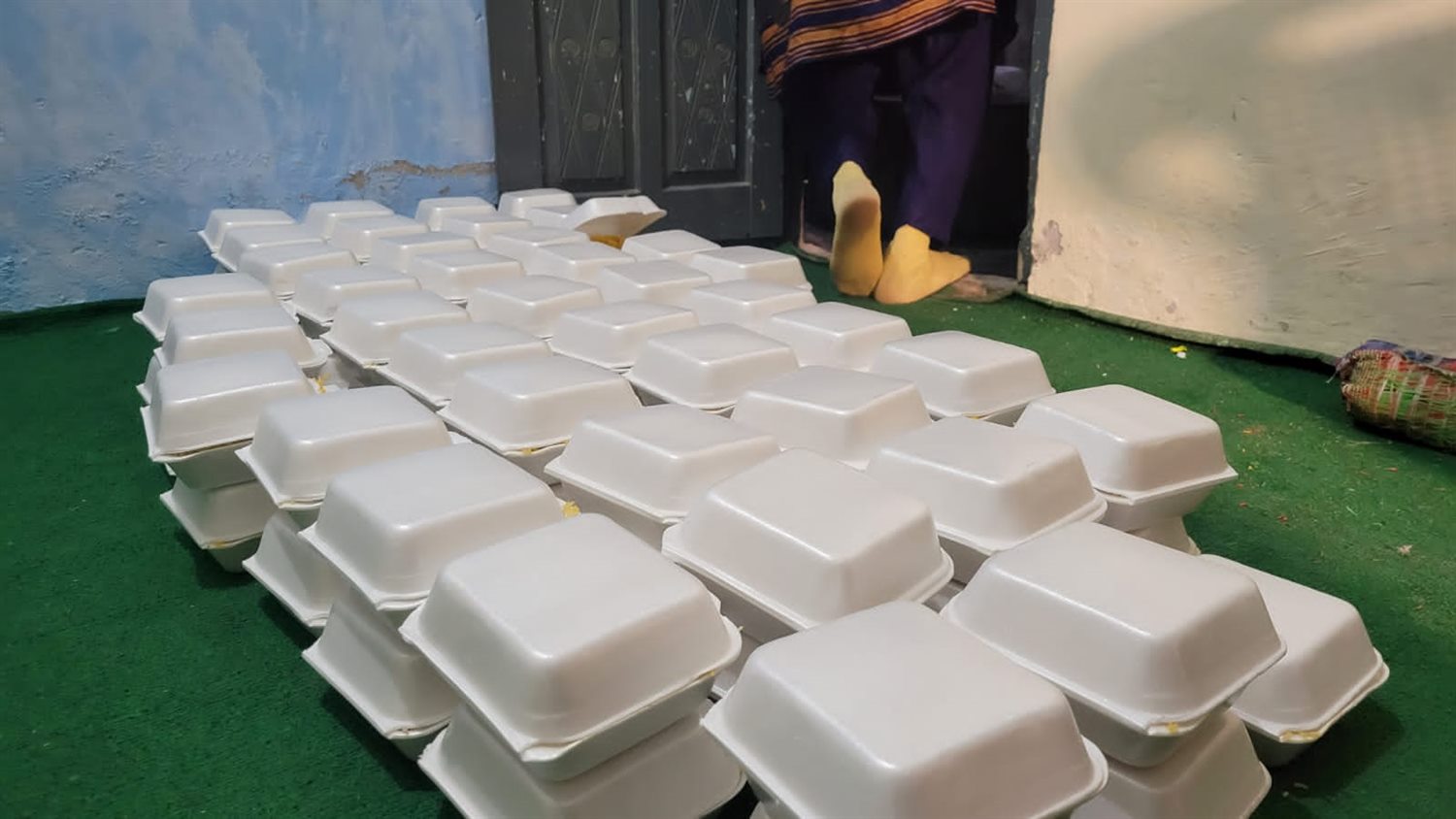 Packed meals ready for a food distribution
